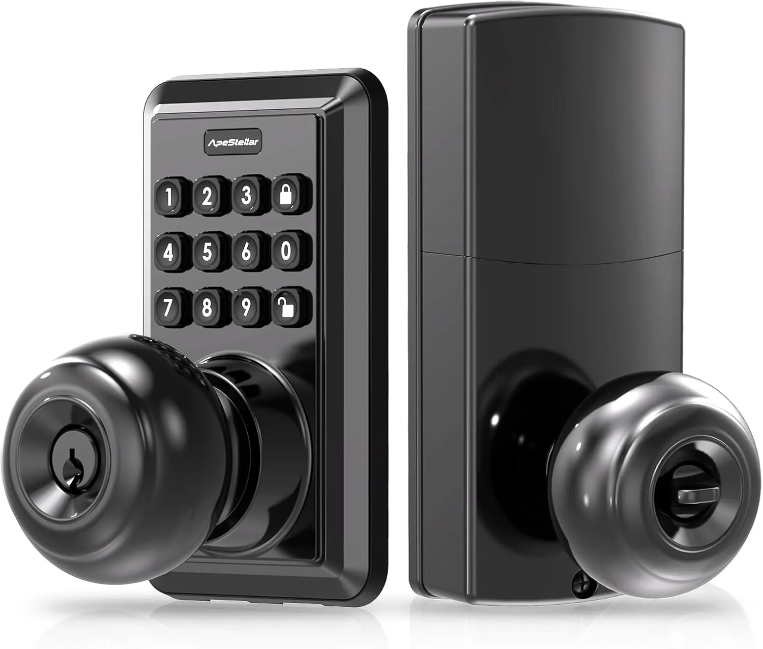 Keyless Entry Door Lock, Keypad Door Lock with Handle, Door Knob with Keypad, Keyless Door Knob, Door Knob with Code, Auto Lock, Easy to Install - Matte Black