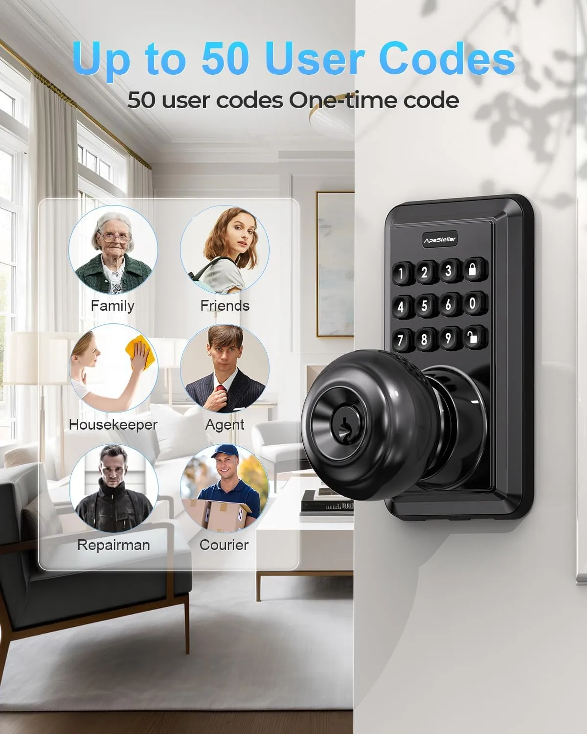 Keyless Entry Door Lock, Keypad Door Lock with Handle, Door Knob with Keypad, Keyless Door Knob, Door Knob with Code, Auto Lock, Easy to Install - Matte Black