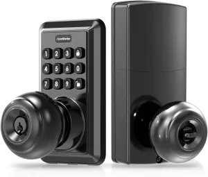 Keyless Entry Door Lock, Keypad Door Lock with Handle, Door Knob with Keypad, Keyless Door Knob, Door Knob with Code, Auto Lock, Easy to Install - Matte Black