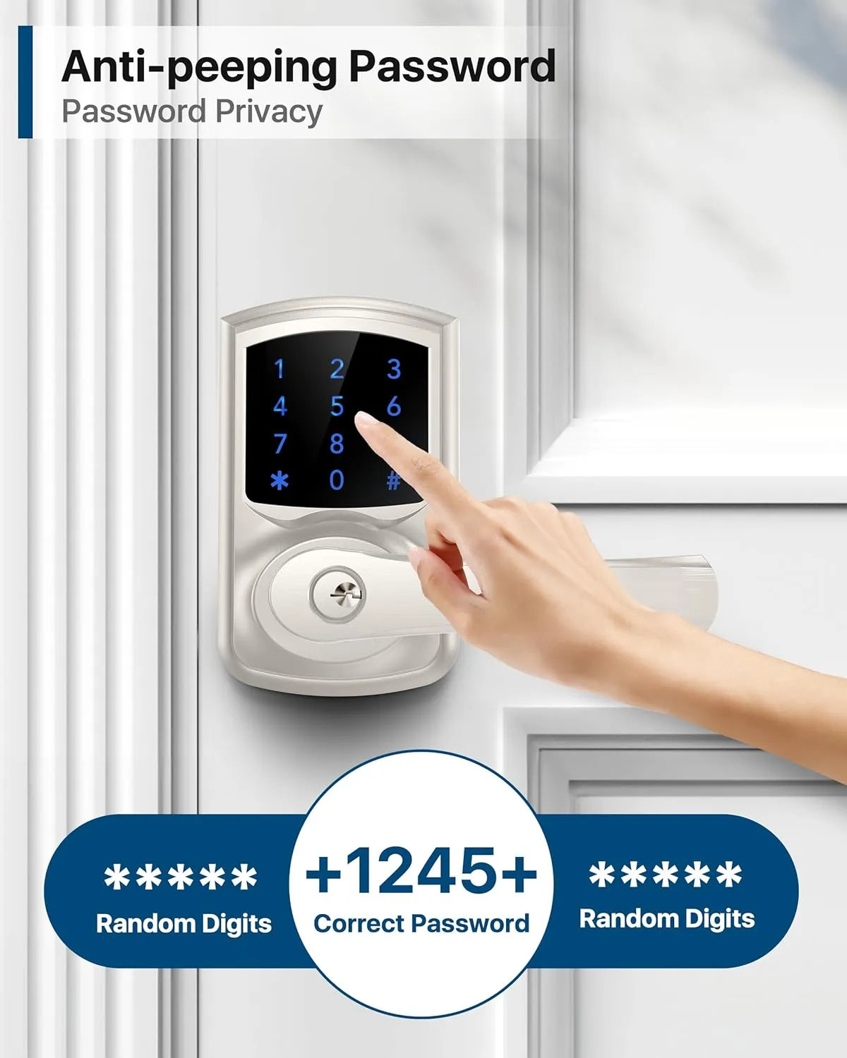 Keyless Entry Door Lock, Keypad Door-Lock with Handle, Touchscreen, Auto-Locking, Anti-peep Password, Easy to Install for Front Doors, Home, Office, Satin Nickel 2 Pack