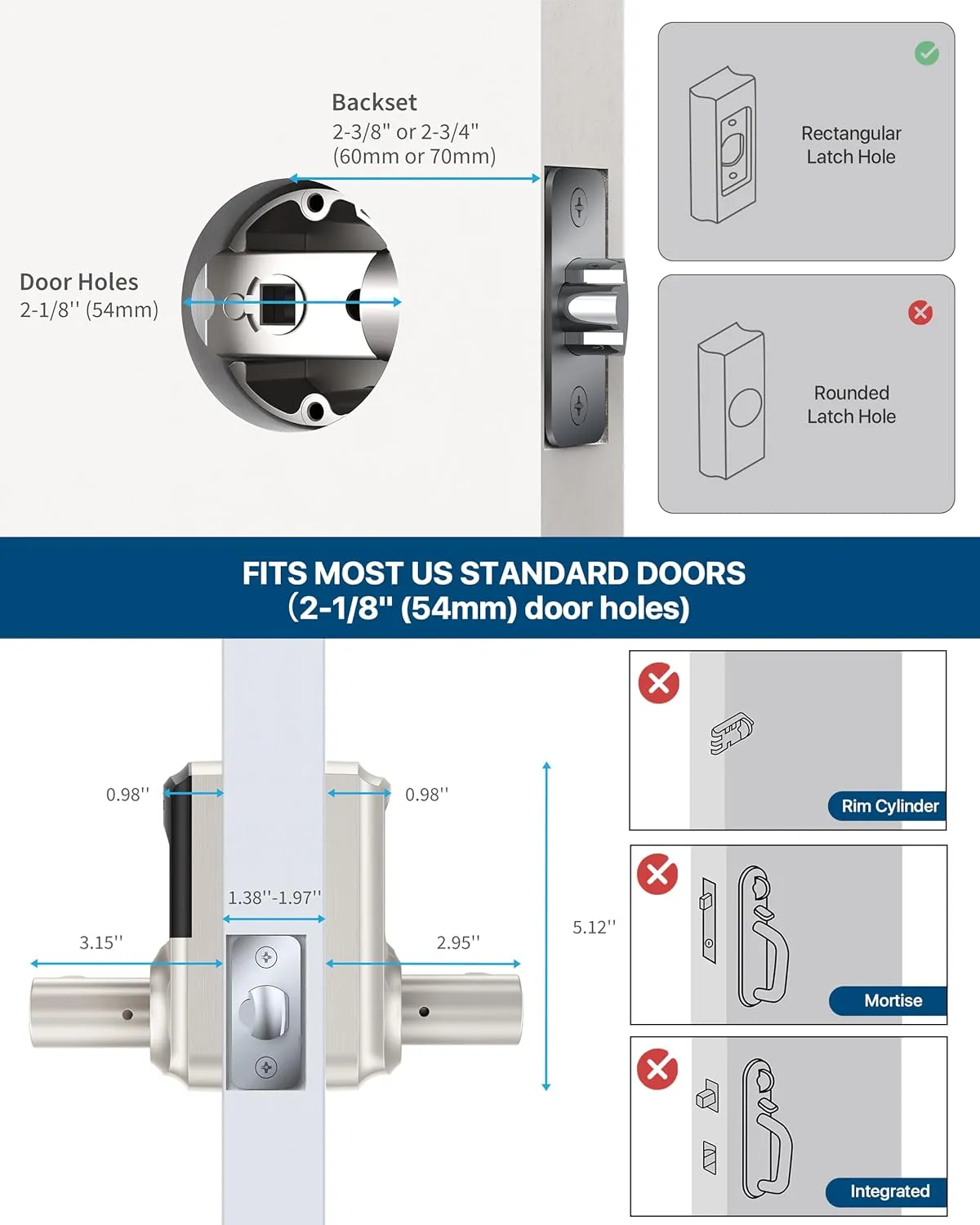Keyless Entry Door Lock, Keypad Door-Lock with Handle, Touchscreen, Auto-Locking, Anti-peep Password, Easy to Install for Front Doors, Home, Office, Satin Nickel 2 Pack