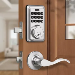 Keyless Entry Door Lock with 2 Lever Handles - Electronic Keypad Deadbolt - Front Door Lock Handle Sets - Auto Lock,Anti-Peeking Password, Easy Installation - Satin Nickel