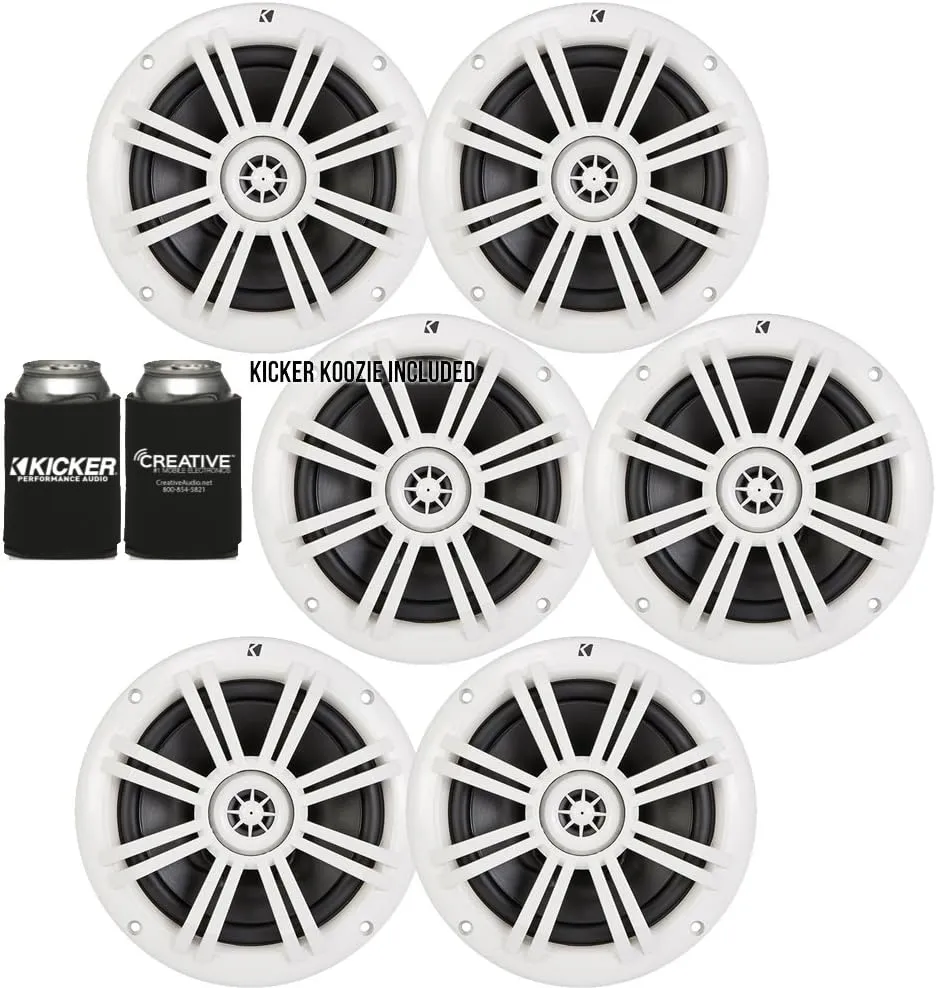 KICKER White OEM Replacement Marine 6.5" 4 Ohm Coaxial Speaker Bundle - 6 Speakers