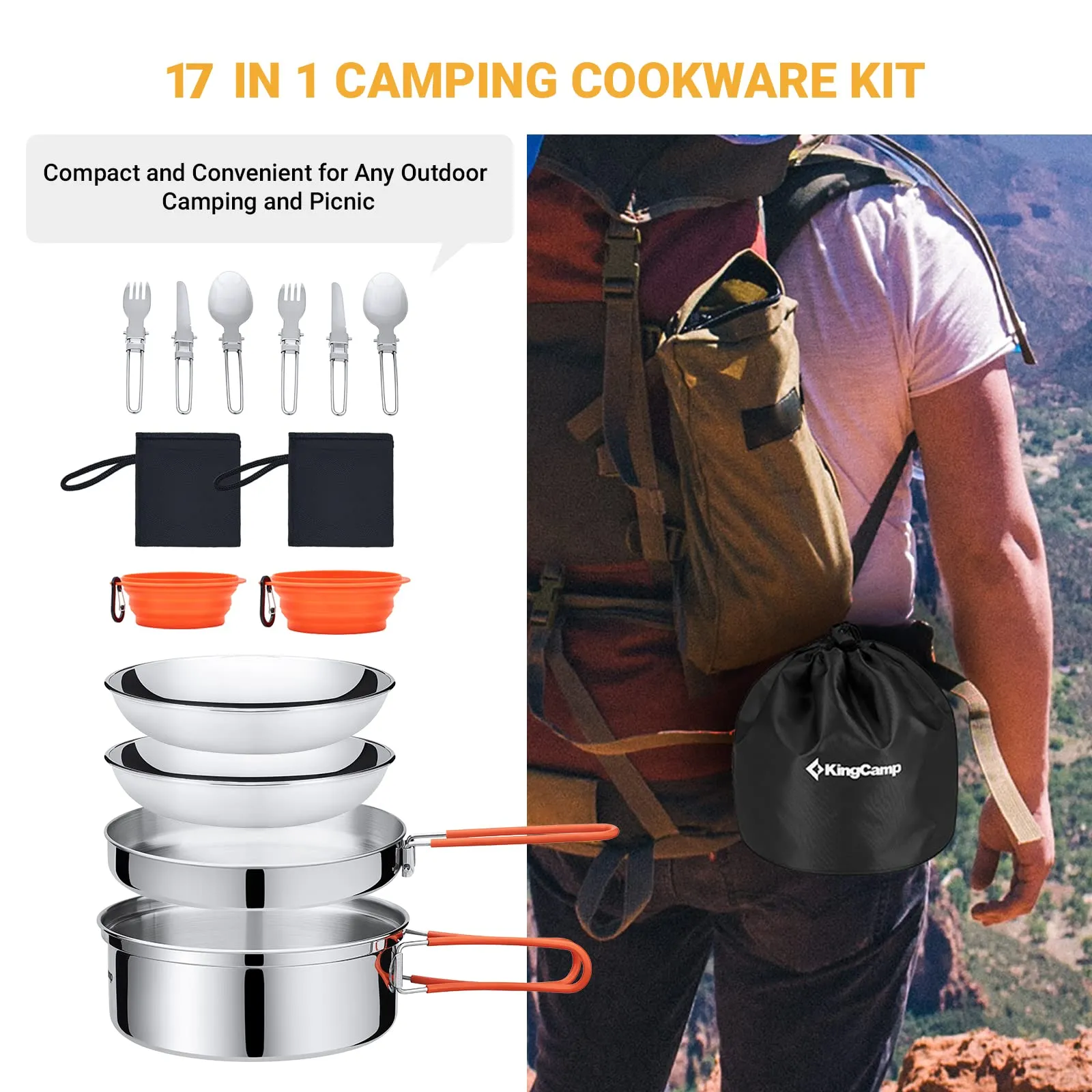 KingCamp 17/25pcs Stainless Steel Cookware Set pro