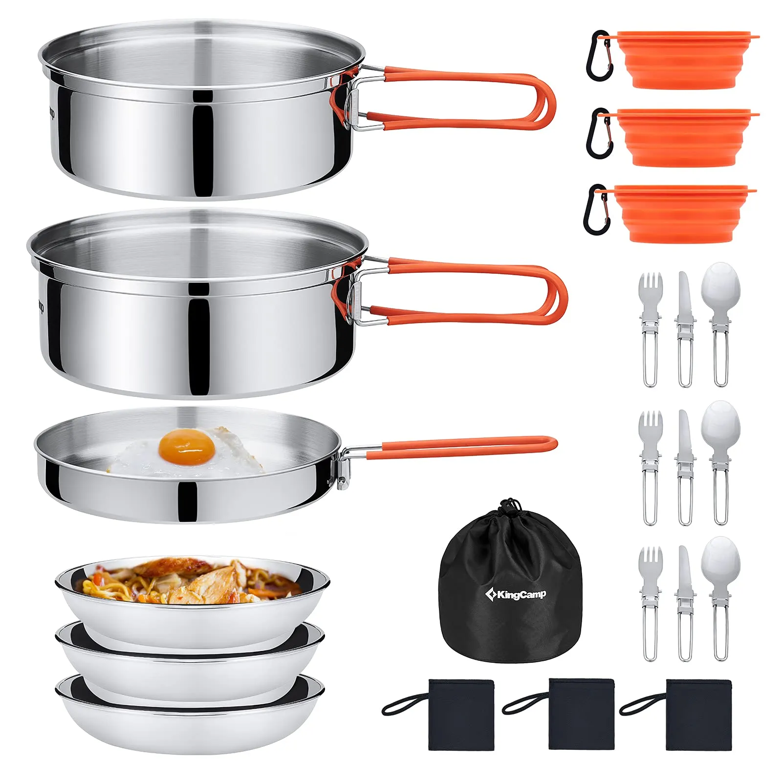 KingCamp Stainless Steel Camping Cookware Mess Kit 25 PCS