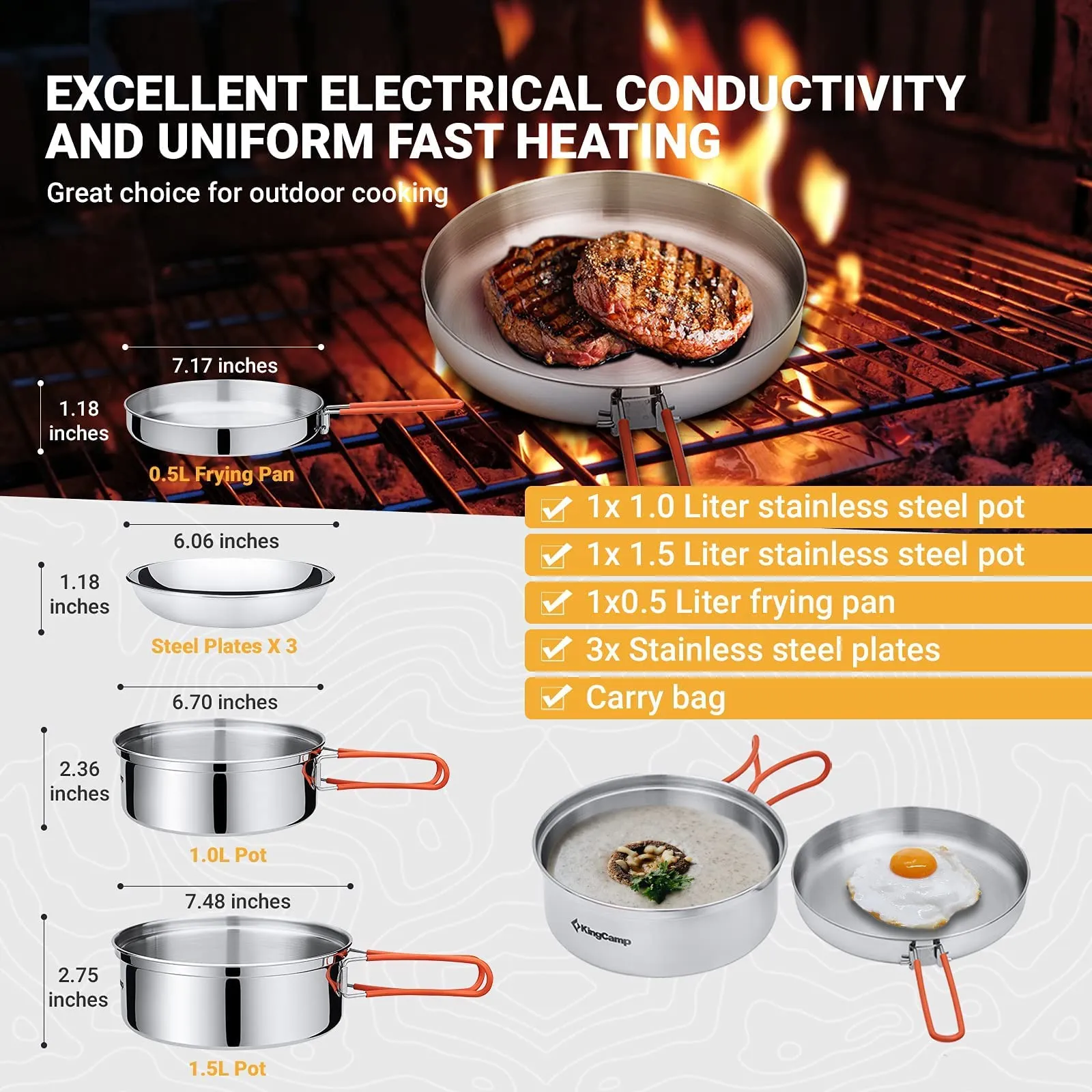 KingCamp Stainless Steel Camping Cookware Mess Kit 25 PCS