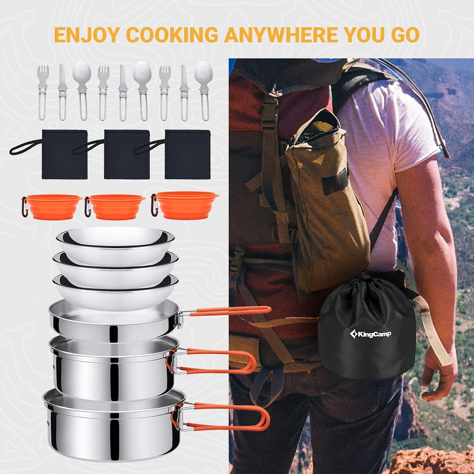 KingCamp Stainless Steel Camping Cookware Mess Kit 25 PCS