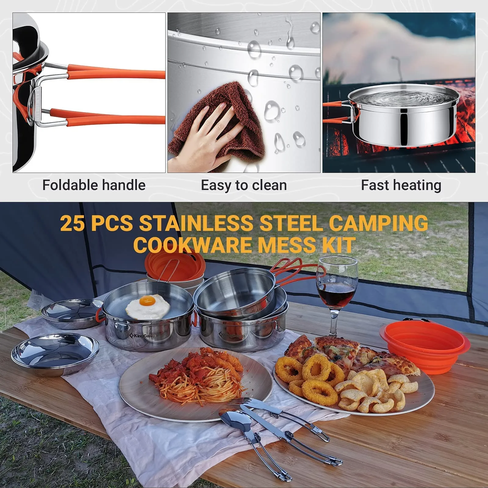 KingCamp Stainless Steel Camping Cookware Mess Kit 25 PCS