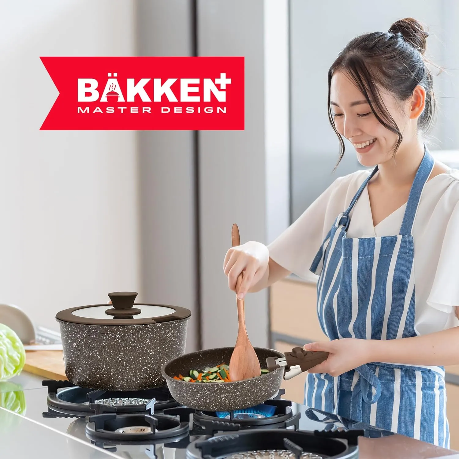 Kitchen Cookware Set - Nonstick Granite Coating, Pots and Pans with Handles and Tempered Glass Lids, PFOA, PFOS, PTFE Free, Ceramic Max Temperature (Up To 500° F), Set of 15 - Dark Gray