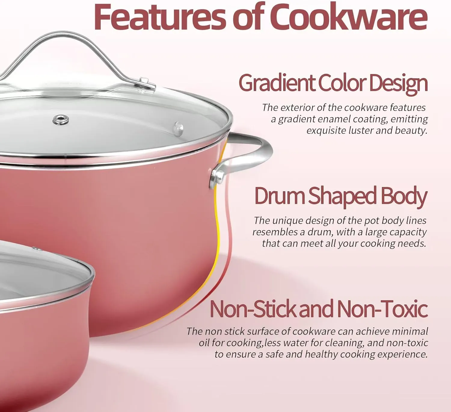 Kitchen Pots and Pans Set Non Stick, 11 Pieces Cookware Set Ceramic Nonstick Coated, Scratch-Resistant, PFAS Free, Oven Safe, Induction Ready & Evenly Heats, Enamel Cooking Set - Coral Red