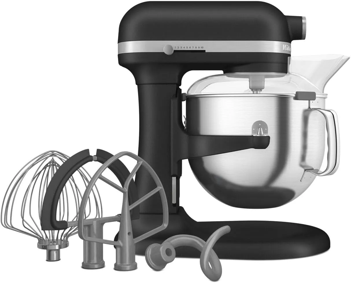 KitchenAid® 7 Quart Bowl-Lift Stand Mixer, Cast Iron Black & KSMPDX Pasta Deluxe Set Stand Mixer Attachment, 5 Piece, Stainless Steel