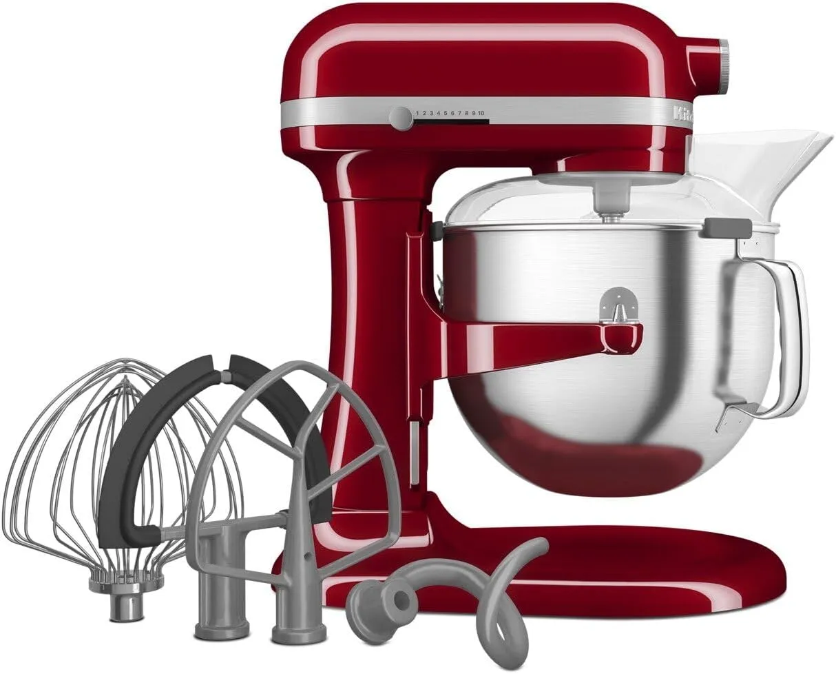 KitchenAid® 7 Quart Bowl-Lift Stand Mixer, Empire Red & KSMPDX Pasta Deluxe Set Stand Mixer Attachment, 5 Piece, Stainless Steel