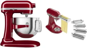 KitchenAid® 7 Quart Bowl-Lift Stand Mixer, Empire Red & KSMPDX Pasta Deluxe Set Stand Mixer Attachment, 5 Piece, Stainless Steel