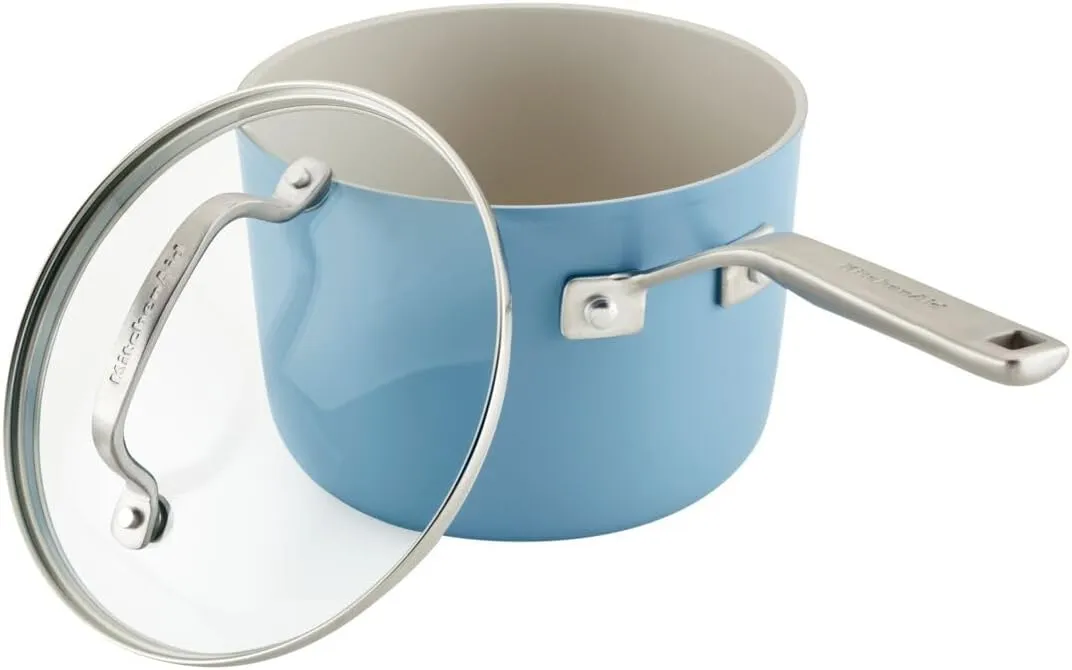 KitchenAid Hard Anodized Ceramic 9-Piece Nonstick Cookware Set – Includes Fry Pans, Saucepan, Stockpot, Durable, Even Heating, Oven Safe to 500°F, Blue Velvet