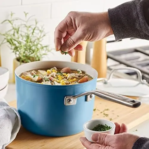 KitchenAid Hard Anodized Ceramic Nonstick Cookware/Pots and Pans Set, 10 Piece - Blue Velvet