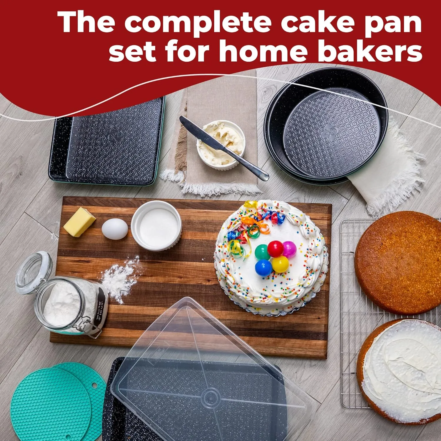 KITCHENATICS 12-Pc Carbon Steel Baking Pans Set Nonstick, Kitchen Essentials for New Home, Nonstick Bakeware Sets w/Cake Pans, Muffin Top Pans Non Stick, Oven Pan - Stackable Bakeware Set, Turquoise