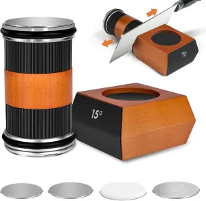 Knife Sharpener Tool,Upgraded Rolling Knife Sharpener Kit,Knife Sharpening with Diamond and Ceramic for Steel of Any Hardness,Kitchen Knives Sharpener Kit with 15 & 20 Degree Magnetic Angle (black)
