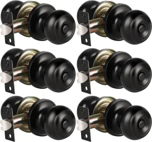 KNOBWELL 6 Pack Privacy Door Knob for Bathroom or Bedroom Door Knobs, Round Interior Door Knobs, Indoor Door Knob, Keyless Black Door Knob with Lock, Door Handle Lock for Interior Doors, Matte Black