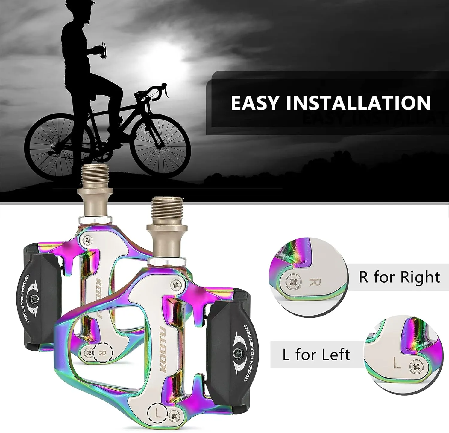 KOOTU KEO Bike Pedals 9/16" Universal Road Bike Pedals Bicycle Platform Pedals Clipless Pedals Suitable for Road Bike Spin Bike MTB Indoor Bike