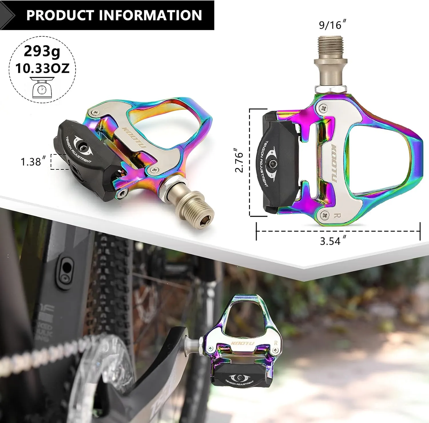 KOOTU KEO Bike Pedals 9/16" Universal Road Bike Pedals Bicycle Platform Pedals Clipless Pedals Suitable for Road Bike Spin Bike MTB Indoor Bike