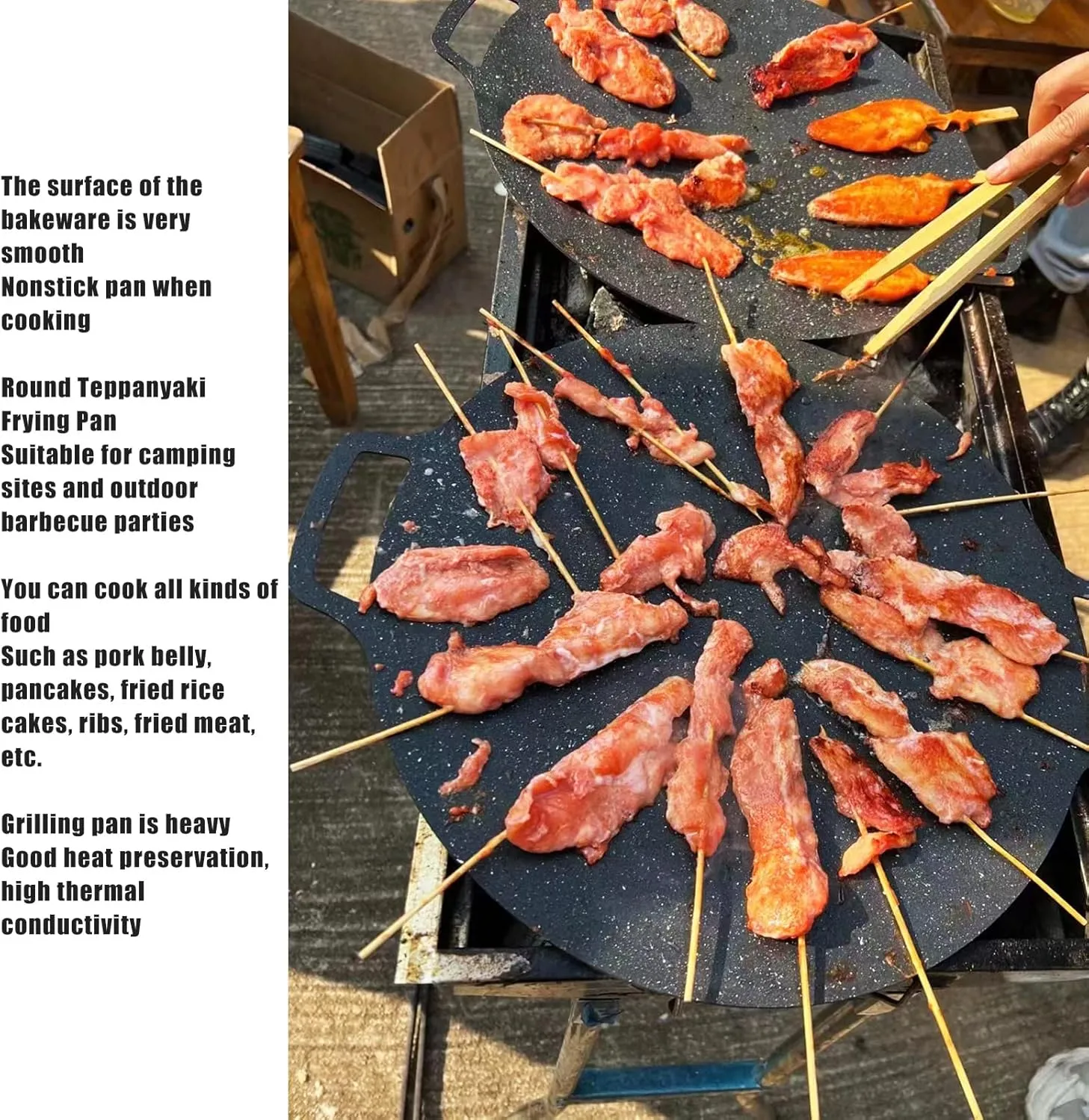 Korean BBQ Grill, Good Insulation Heat Resistant Solid Grilling Pan Nonstick for Outdoor Indoor Party for Camping 36CM