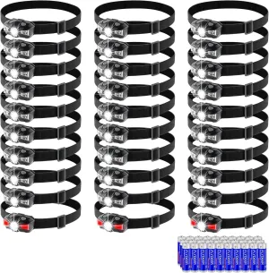 KunHe LED Headlamp 30 Pack Small HeadLamp with Red Light Requires only one AA Battery Hurricane Emergency (Included AA*30 Batteries)