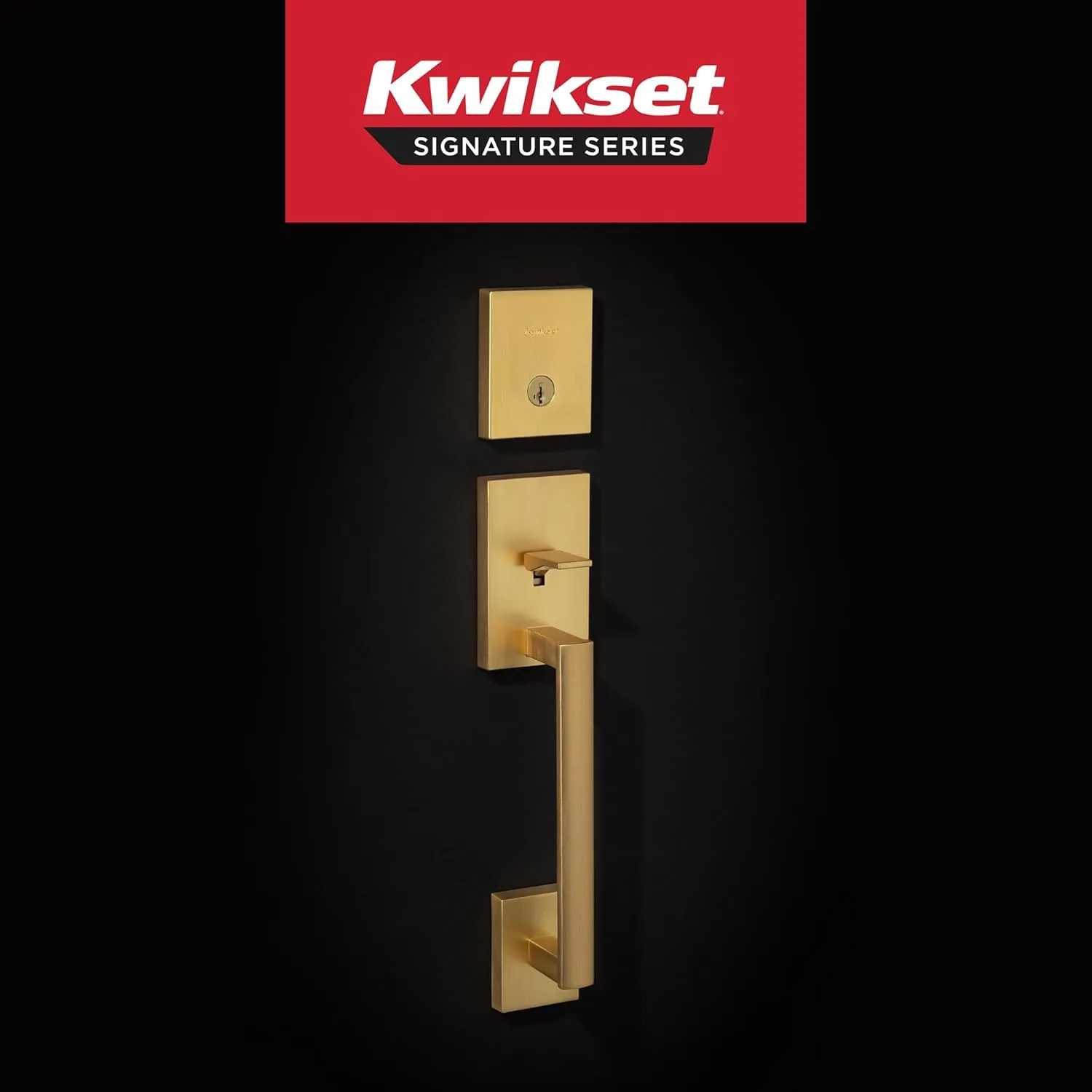Kwikset San Clemente Front Door Lock Handle and Deadbolt Set, Entry Handleset Exterior with Interior Reversible Lever, Satin Brass, Pick Resistant SmartKey Deadbolt Security, with Microban Protection
