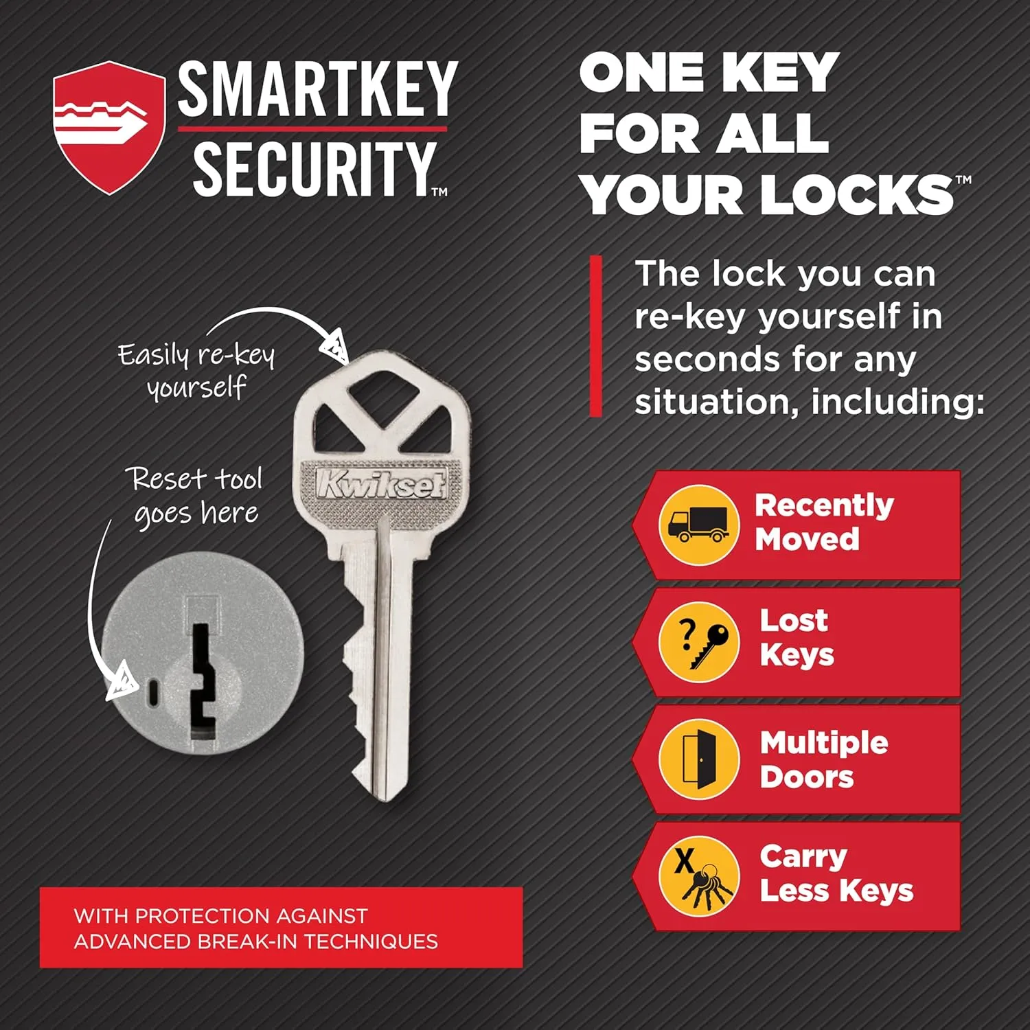 Kwikset San Clemente Front Door Lock Handle and Deadbolt Set, Entry Handleset Exterior with Interior Reversible Lever, Satin Brass, Pick Resistant SmartKey Deadbolt Security, with Microban Protection