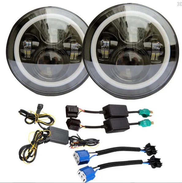 LANDROVER DEFENDER 7 inch LED headlight x 2 new projector lens DRL Halo