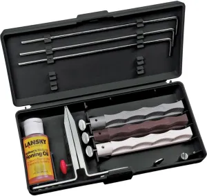 Lansky Natural Arkansas Sharpening System: Natural 3-Stone Arkansas Knife Sharpening Kit with Honing Oil- LKNAT