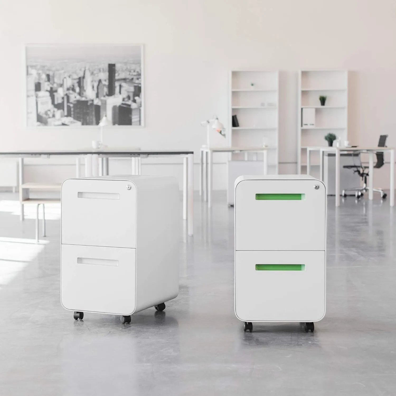 Laura Davidson Furniture Stockpile 2 Drawer Mobile File Cabinet with Lock - Under Desk Metal Filing Cabinet, Legal/Letter File Folders, Wheels and Stationary Feet, Pre-Assembled, White/Wood