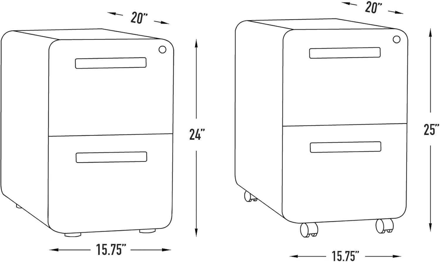 Laura Davidson Furniture Stockpile 2 Drawer Mobile File Cabinet with Lock - Under Desk Metal Filing Cabinet, Legal/Letter File Folders, Wheels and Stationary Feet, Pre-Assembled, White/Wood