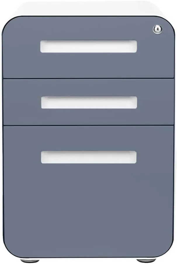 Laura Davidson Furniture Stockpile 3 Drawer File Cabinet with Lock - Under Office Desk Metal Filing Cabinet, Legal/Letter File Folders, Wheels and Stationary Feet, Pre-Assembled, Coastal Blue