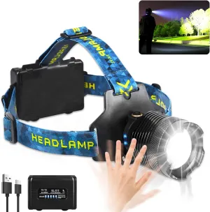 LED Head Lamp, Rechargeable Headlamp, Super Bright 1200 High Lumen, with 3 Modes, Zoomable Head Lights for Forehead, IP68 Waterproof, 90° Adjustable Headlamp Flashlight for Outdoor Camping,Jogging