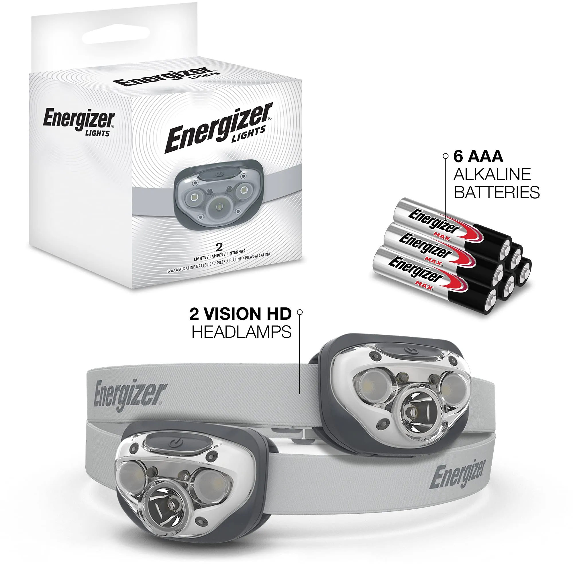 LED Headlamp Flashlight, Batteries Included Gray (2-pack)