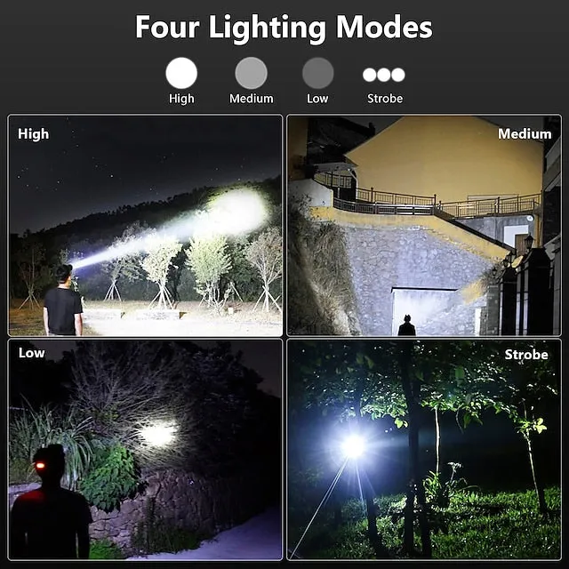 LED Rechargeable Headlamps, 90000 Lumen Super Bright Headlamp Flashlight 90° Adjustable 4 Modes IPX5 Waterproof USB Rechargeable Head Lamp for Camping Running Hunting Cycling Climbing Hiking