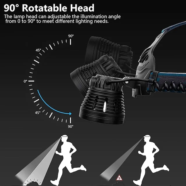 LED Rechargeable Headlamps, 90000 Lumen Super Bright Headlamp Flashlight 90° Adjustable 4 Modes IPX5 Waterproof USB Rechargeable Head Lamp for Camping Running Hunting Cycling Climbing Hiking