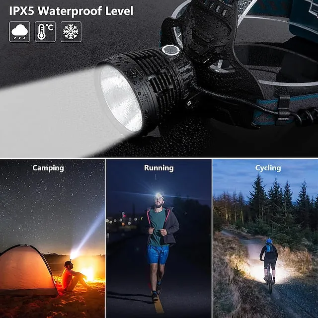 LED Rechargeable Headlamps, 90000 Lumen Super Bright Headlamp Flashlight 90° Adjustable 4 Modes IPX5 Waterproof USB Rechargeable Head Lamp for Camping Running Hunting Cycling Climbing Hiking
