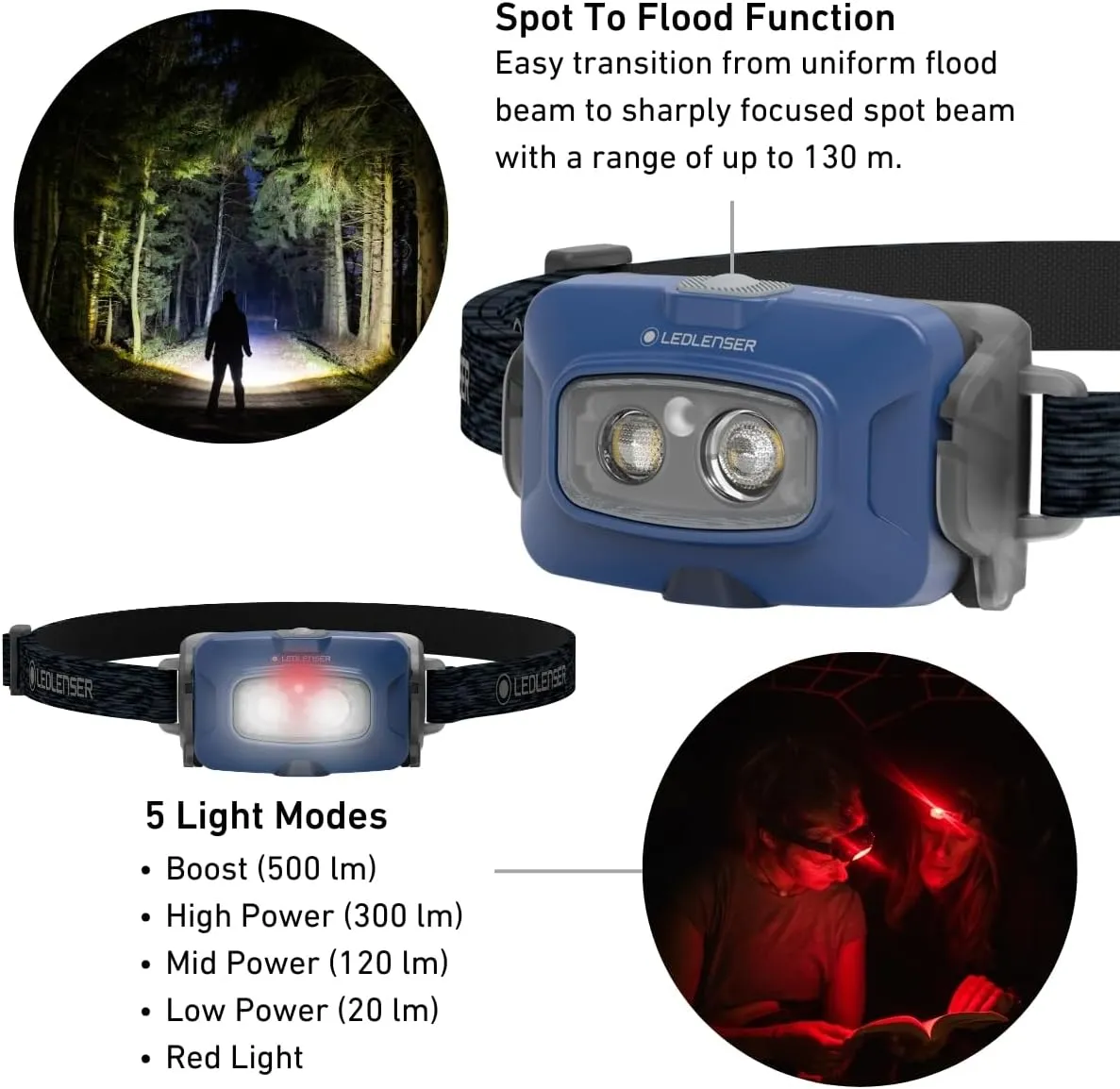 Ledlenser HF4R Core Headlamp LED Rechargeable LED Head Torch 500 Lumen Adventure Headlights Waterproof with Red Light Outdoor Headlamp Headlamp Waterproof Head Torch IP68