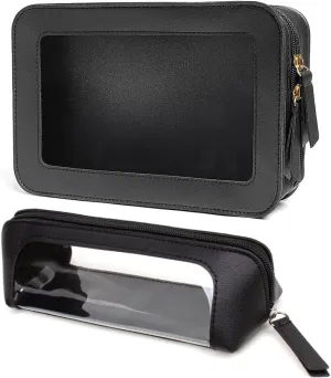 LETGO 2Pack Clear Makeup Bags, TSA Approved Toiletry Bag with Zipper, Clear Makeup Organizer Fit Carry-on Travel Car Accessories Essentials,Portable Travel Pouch for Women Men (2Pack-Black Set)