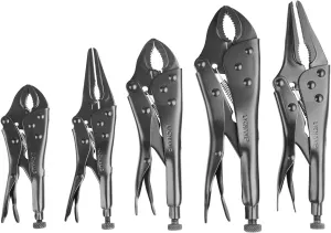 Lichamp 5PCS Vice Locking Pliers Set, 10 9 7 6 5 inches Curved Jaw Vise and Curved Jaw Grip Pliers Set