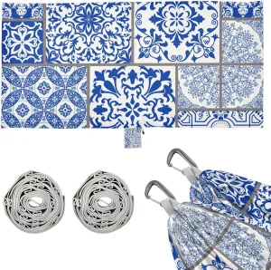 Light Blue Pieced Porcelain Flower Camping Hammock Single Portable Hammocks 330 lbs Capacity with 2 Tree Straps and Attached Carry Bag,Perfect for Outdoor,Indoor,Beach,Camping,Travel