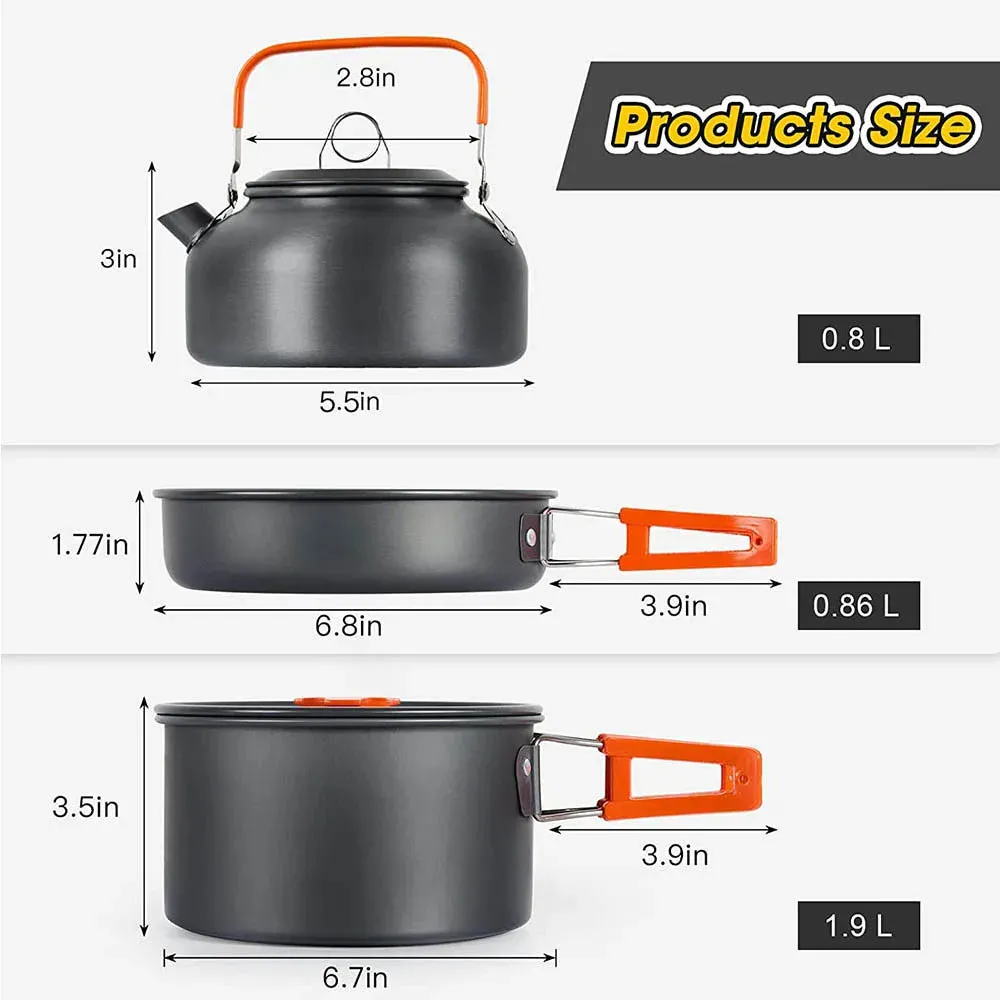 Lightweight Aluminum Camping Cooking Set - Outdoor Cookware Kit for Traveling, Trekking, and Hiking