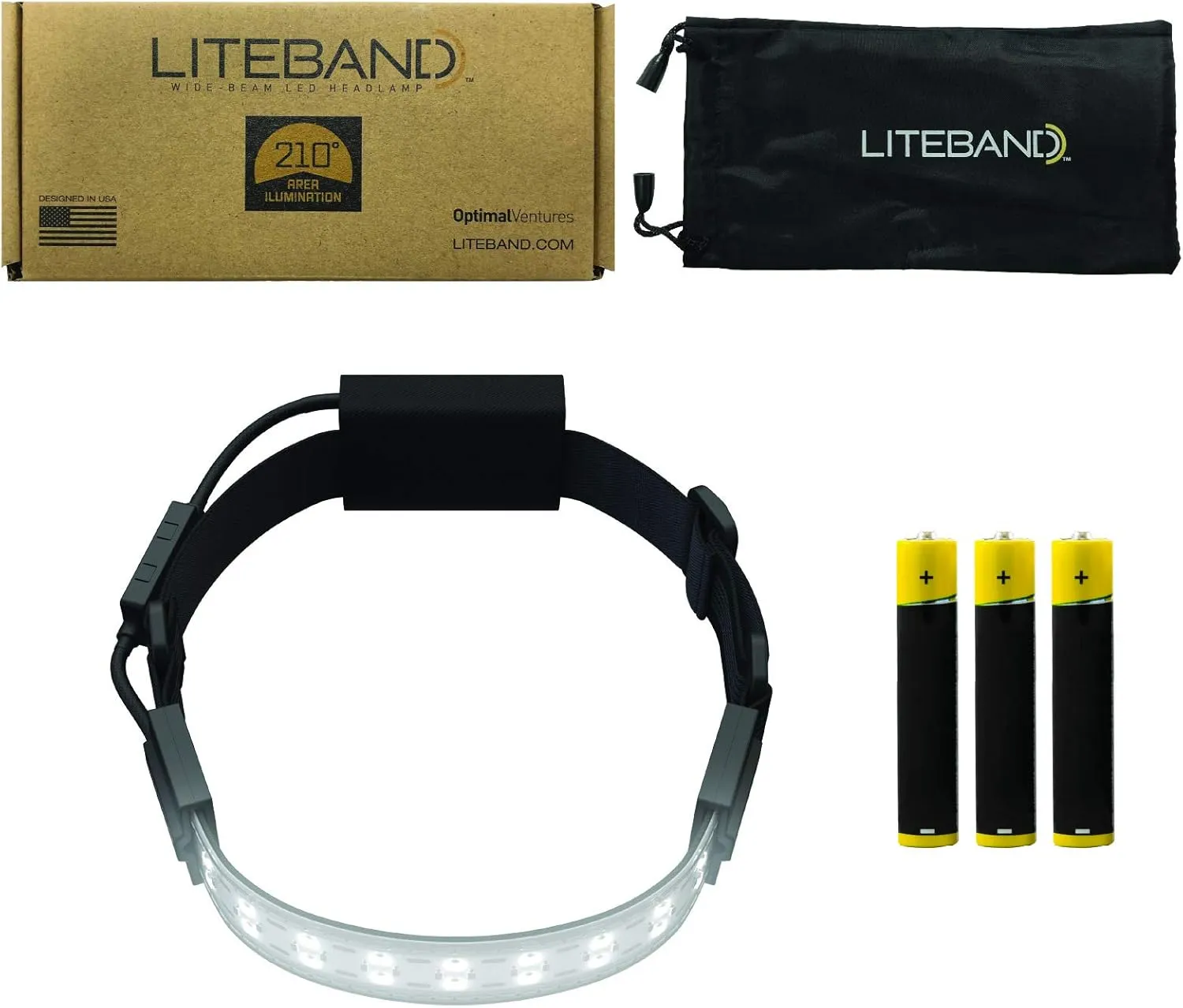 Lightweight LED Headlamp - Liteband FLEX 300 Lumens Headband Head Lamp, AAA Battery Powered Tactical Headlamps, Camping, Running, Hard Hat Light, Best Rated for Hands Free Forehead Flashlight, Night