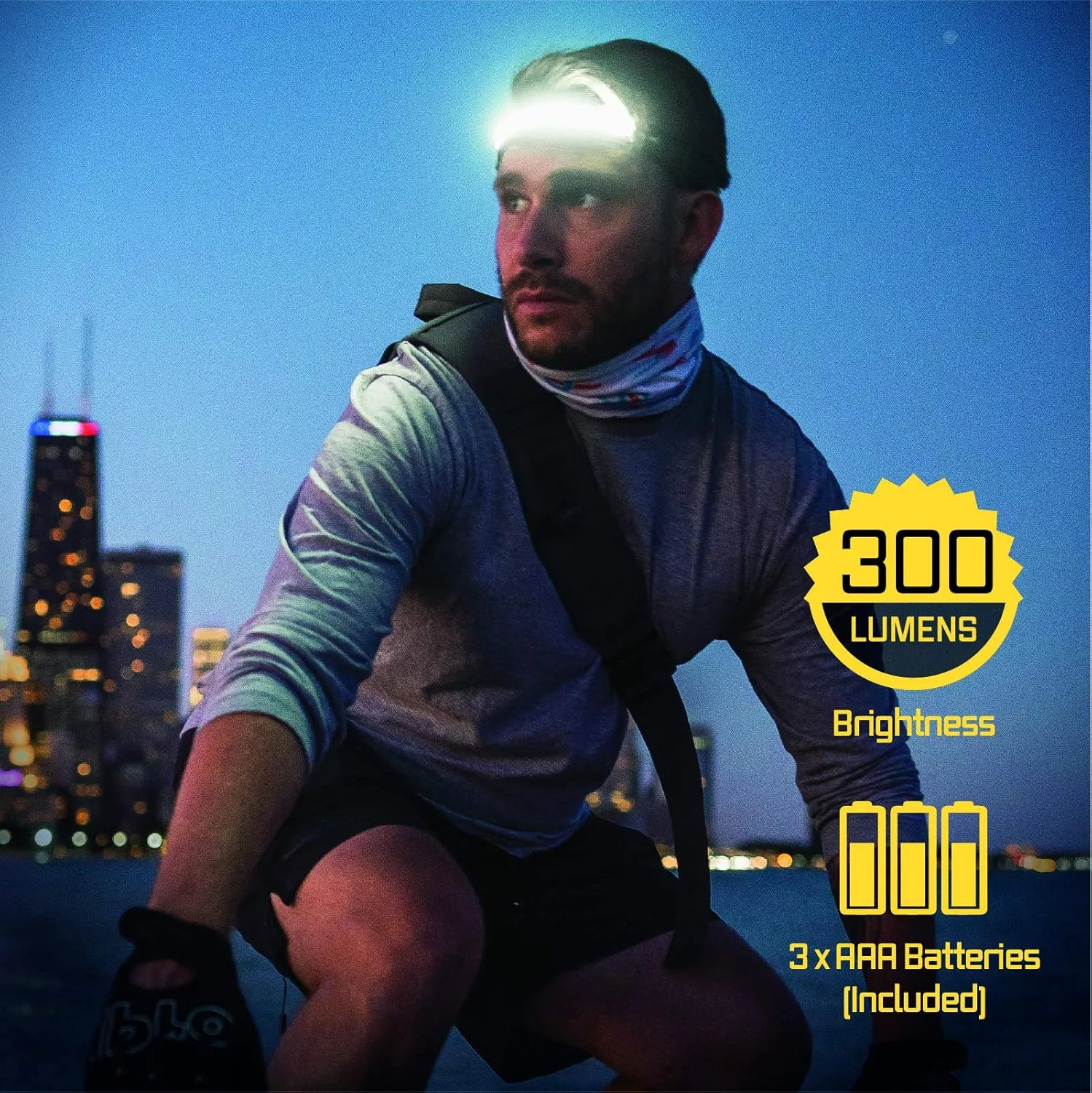 Lightweight LED Headlamp - Liteband FLEX 300 Lumens Headband Head Lamp, AAA Battery Powered Tactical Headlamps, Camping, Running, Hard Hat Light, Best Rated for Hands Free Forehead Flashlight, Night