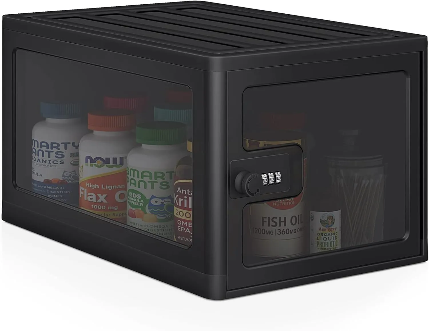 Lock Box for Safe Medicine Storage, Lockable Storage Box Medicine Lock Box, Locking Boxes for Personal Items, Safe Box with Lock for Refrigerator, Combination Box with Code, Black