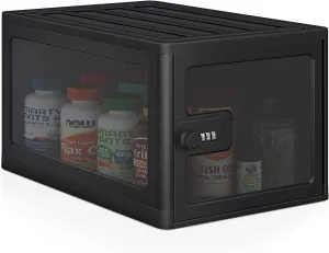 Lock Box for Safe Medicine Storage, Lockable Storage Box Medicine Lock Box, Locking Boxes for Personal Items, Safe Box with Lock for Refrigerator, Combination Box with Code, Black