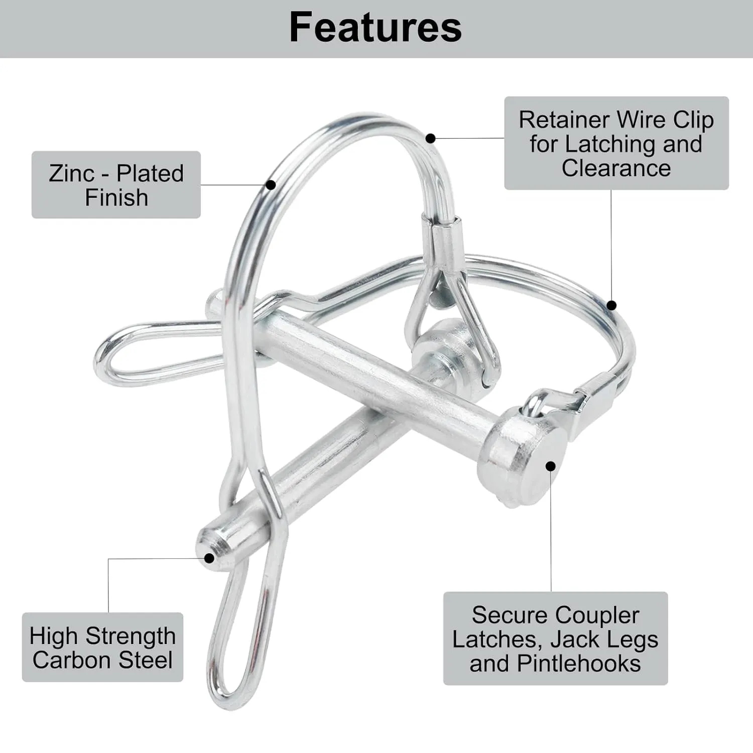 Lock Pin,Locking Pin,Hitch Pin,Hitch Lock,Trailer Pin,Trailer Coupler Pin, Wire Lock Pins, Shaft Locking Pin, Wire Locking Pin, Arch Shape Safety Coupler Pin with Long Ear for Trailer Farm(6mm x 44.5m