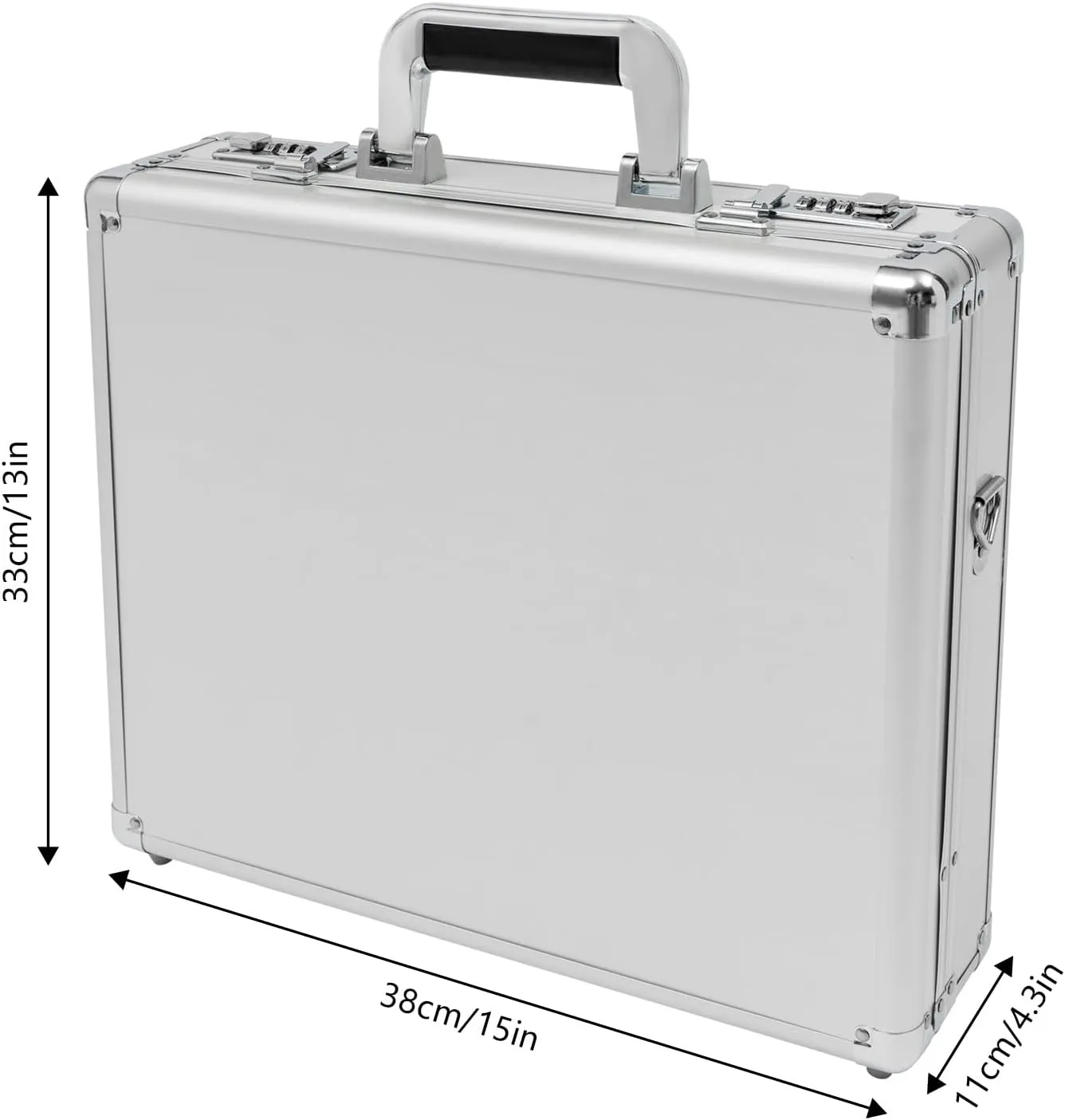Locking Hard Briefcase with Dual Combination Locks & Strap, 15 x 13 x 4.3 Inch Laptop Case Aluminum Frame Document Case