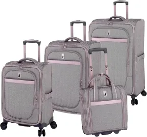 London Fog Kensington 4 Piece Nested Set Lavender Black Herringbone USB, 15", 20", 24" and 28"
